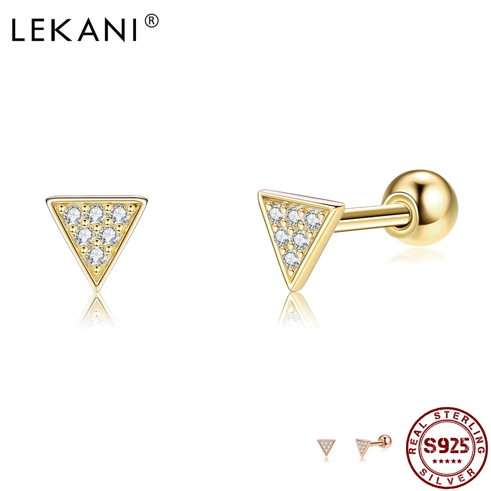 

LEKANI Trilateral Shape Stud Earring For Women S925 Sterling Silver Simple Style Earrings 3 Color Choose Inlay Zirconia Jewelry