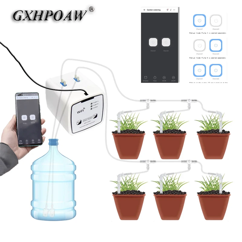 

Double Pump Automatic Water Drip Irrigation System WIFI Connection Mobile APP Control Remote Control Intelligent Watering Device