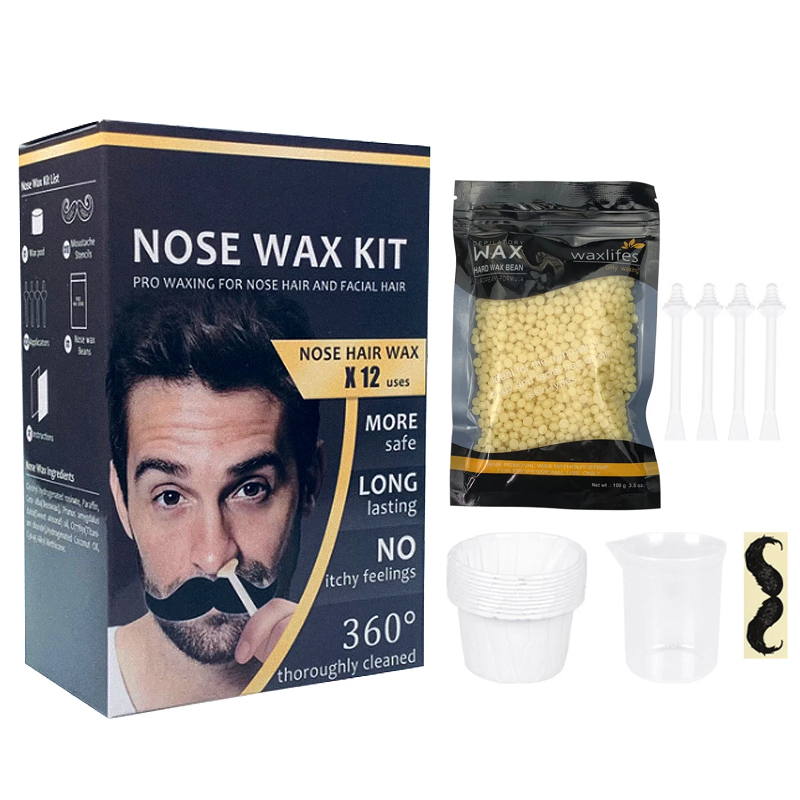 

Nose Hair Removal Wax Kit Wax Beans Applicators Sticks Mustache Stickers Measuring Cup Paper Cups for Removing Nose Eyebrow Hair