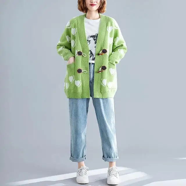 Green cardigan Свитер-кардиган размера плюс в Корейском стиле для женщин, женские зимние свитера, Harajuku Sweter Truien Dames - Цвет: Green cardigan
