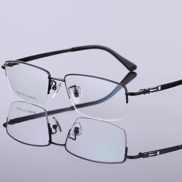 Pure Titanium New Type Glass Frame Ultra Light Business Simple Myopic Glass Frame Men's Fashion Half Frame - Цвет оправы: Черный