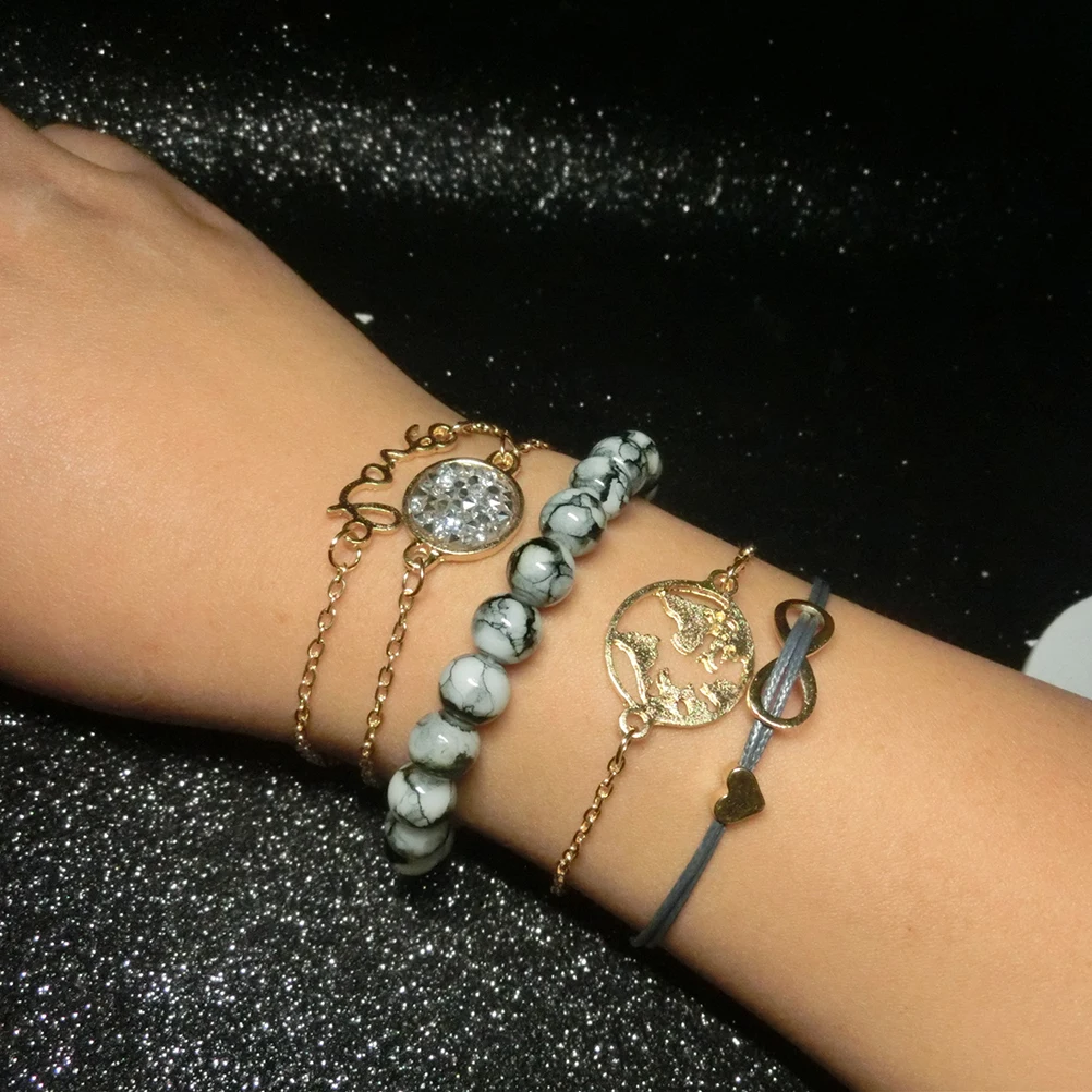 5 шт. модные бриллиантовые карта мира браслет сердце черепаха модный Амулет на