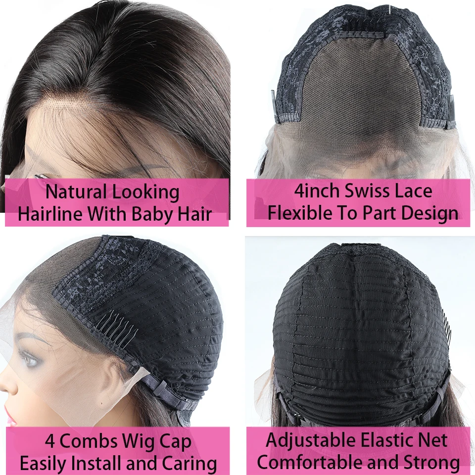 Meetu 4x4 Lace Closure Wig Indian Human Hair Wigs Pre-Plucked With Baby Hair Remy Straight Lace Front Human Hair Wigs For Women