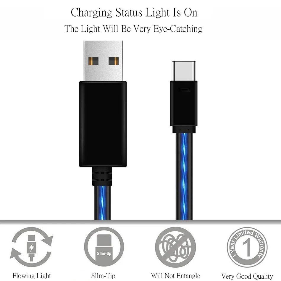 USB C кабель для быстрой зарядки для iPhone samsung huawei Micro usb type C светодиодный светящийся зарядный кабель провод для зарядки мобильного телефона