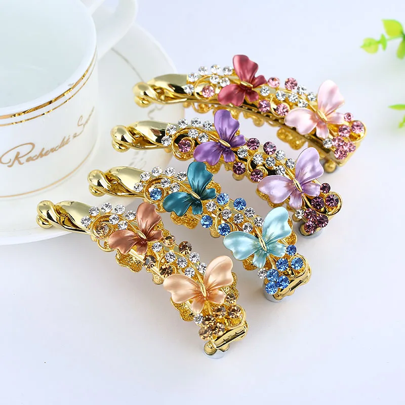 

Lady Elegant Butterfly Barrettes Alloy Rhinestone Banana Hairpin Claw Ponytail Holder Hair Clip Hair Accessories Headwear Gifts