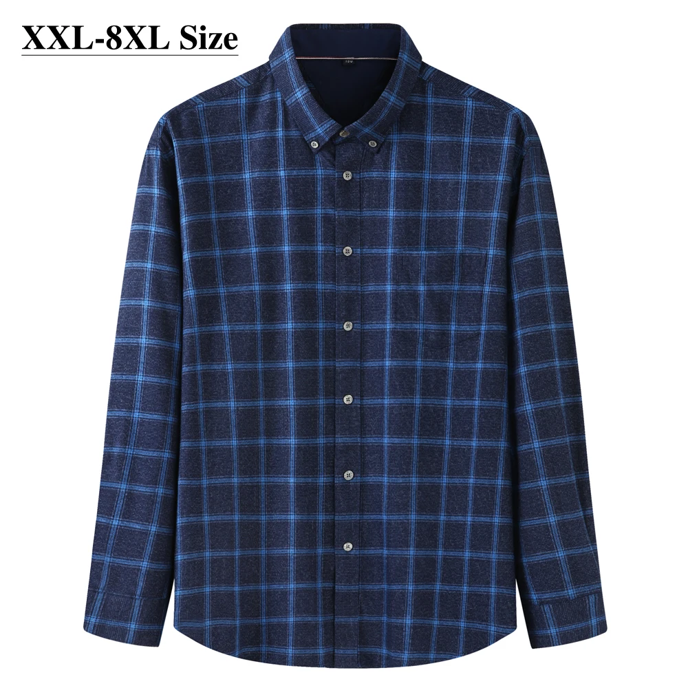 

Plus Size 6XL 7XL 8XL Brand Men's Cotton Shirt New Autumn Long Sleeves Fashion Lattice Business Casual Loose Shirt Male