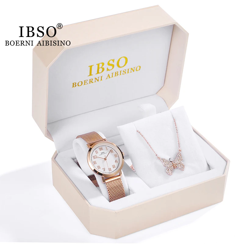 

Подарочный набор женских часов Ibso, ожерелье и часы, женский ювелирный набор, модные креативные кварцевые часы, подарок на день рождения
