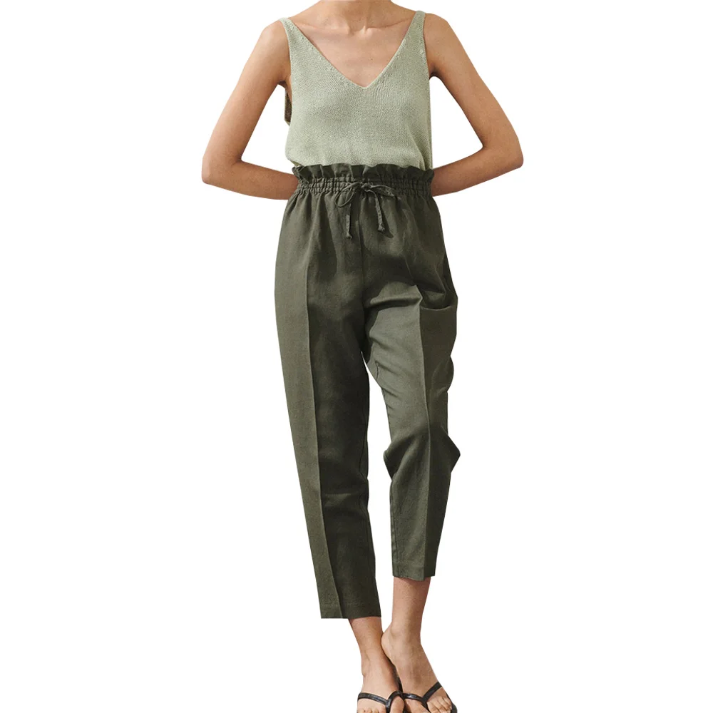 Брюки-Багги женские армейские зеленые с оборками Модные Винтажные повседневные