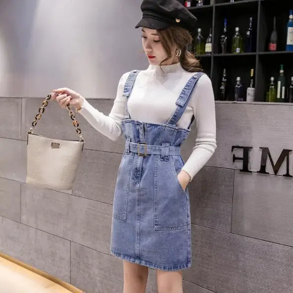 Женский джинсовый сарафан винтажный синий на подтяжках модель DV898 лето