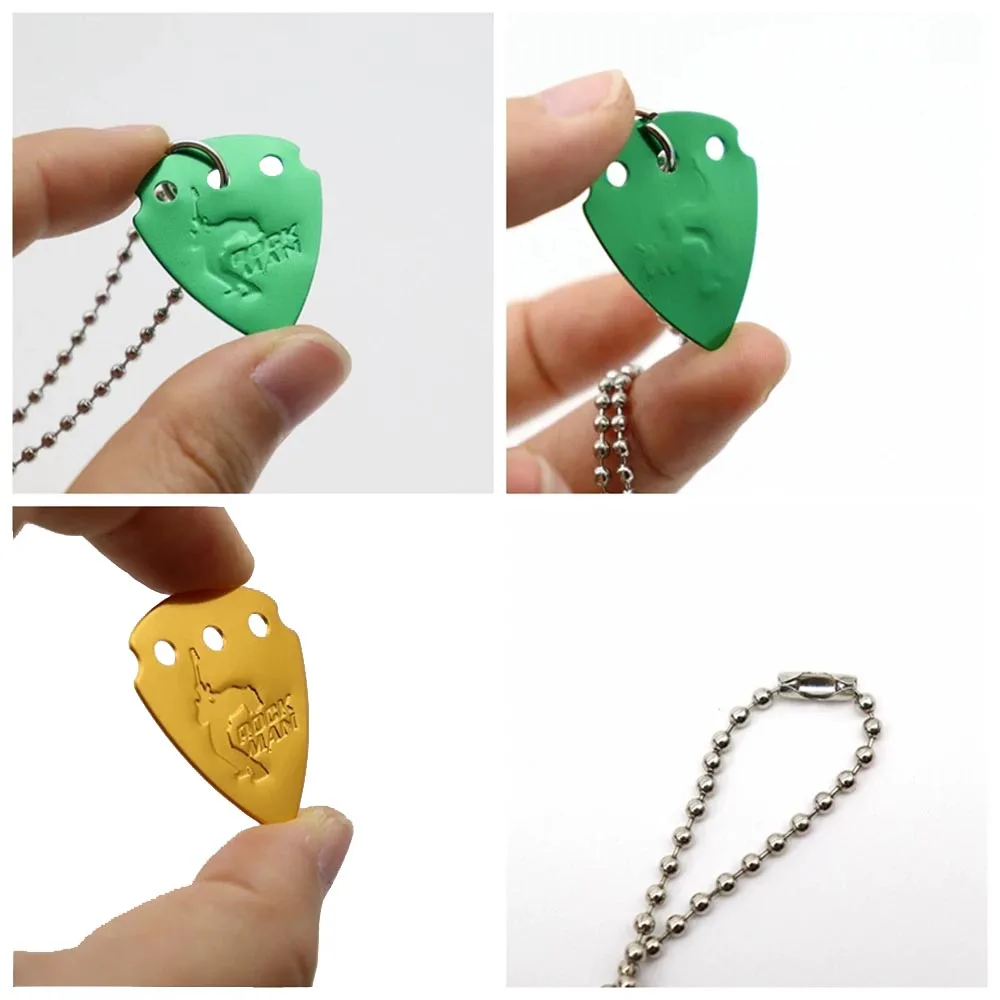 1 stücke aluminium legierung elektrische gitarre pick anhänger halskette metall mit ball kette armband gitarre picks free global shipping