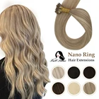 Полностью Сияющие нано кольца блонд волосы для наращивания Balayage цвет Prebonde человеческие волосы для наращивания волосы Nano Bead машина Remy волосы