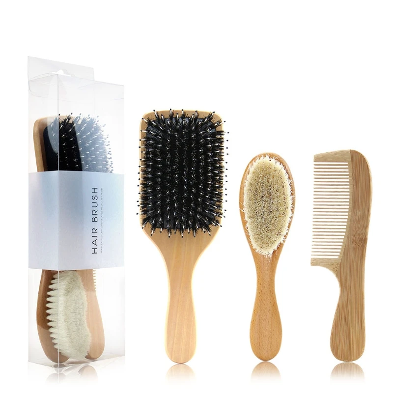 

3Pcs/Set Hair Comb-Natural Wooden Brush & Beard Comb & Massage Comb