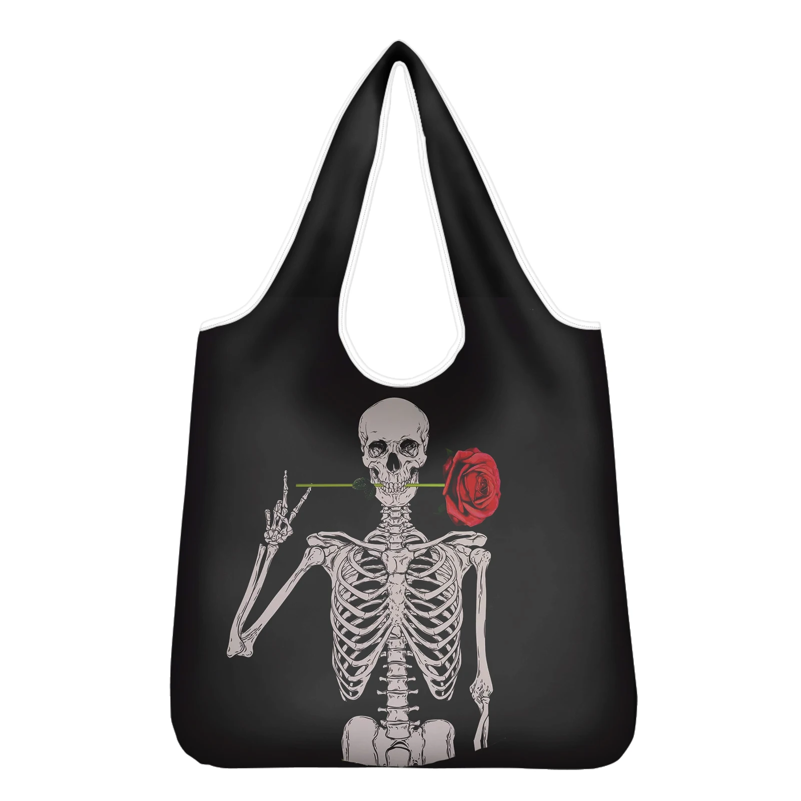

Легкая Складная женская сумка для покупок, дизайнерская эко-сумка-тоут из полиэстера с черепом и скелетом, многоразовая продуктовая сумка-ш...