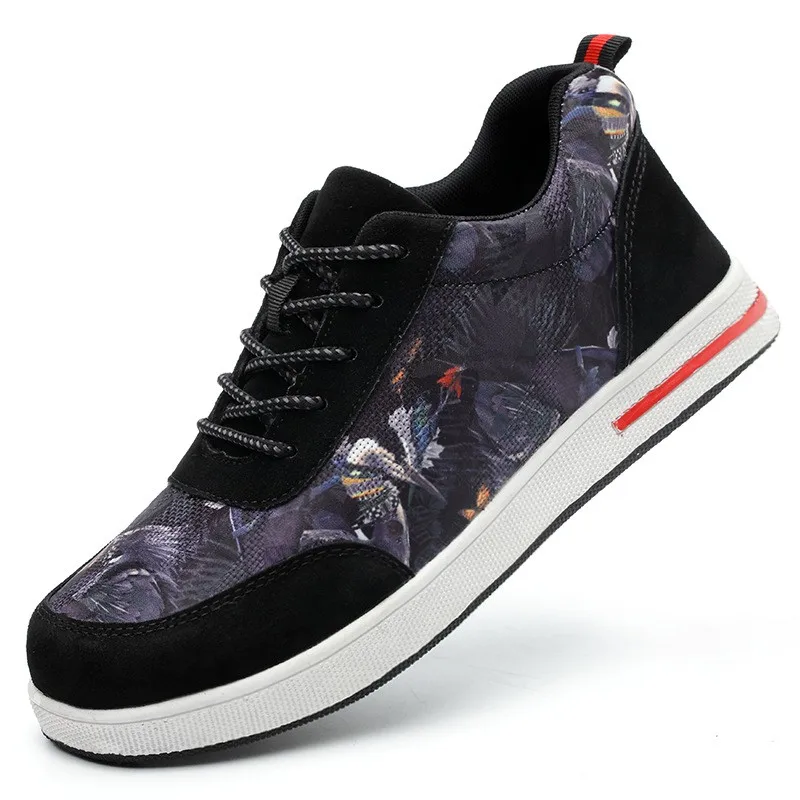 

plus size men's fashion work shoes printing summer safety shoe flats platform steel toe covers security boots worker footwear