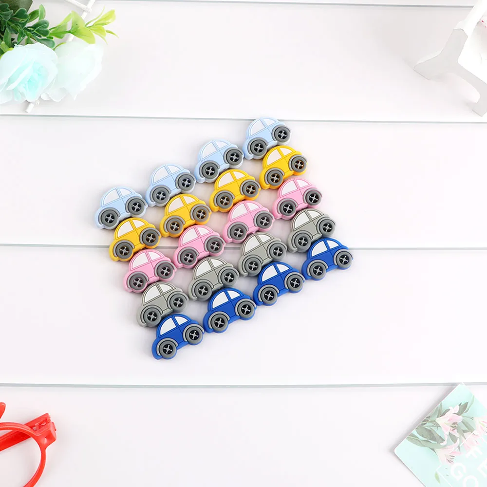 Kovict-mordedor de silicona con forma de Mini coche para beb&eacute;, mordedor Molar para chupete, collar, accesorios, juguetes de lactancia masticables, 10 Uds.-2