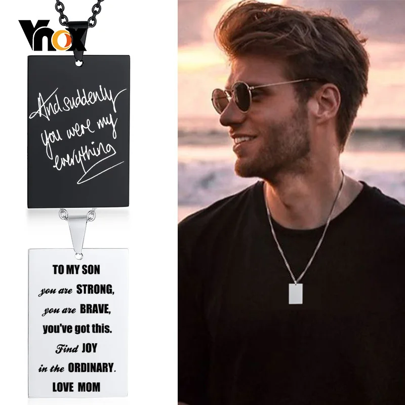 

Vnox Customized Square Tag for Men Necklace, Glossy Rectangle Geometric Stainless Steel Pendant,Punk Rock Personalized Son Gift