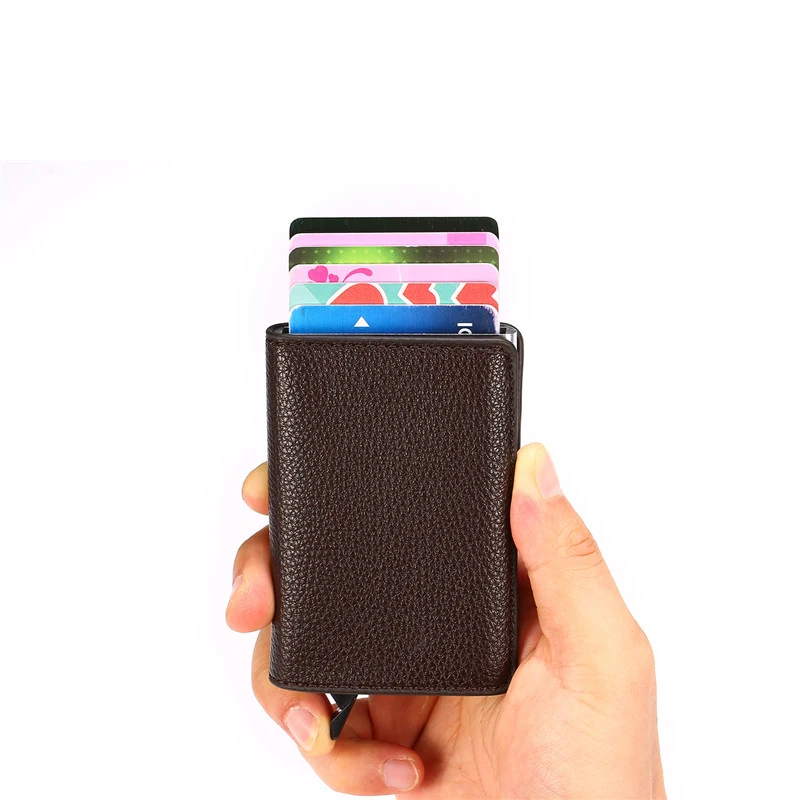 RFID Wallet Litchi Soft Leather Card Case Information Protector Safety Clutch Fashion Pop-Up Holder Aluminum Box | Багаж и сумки