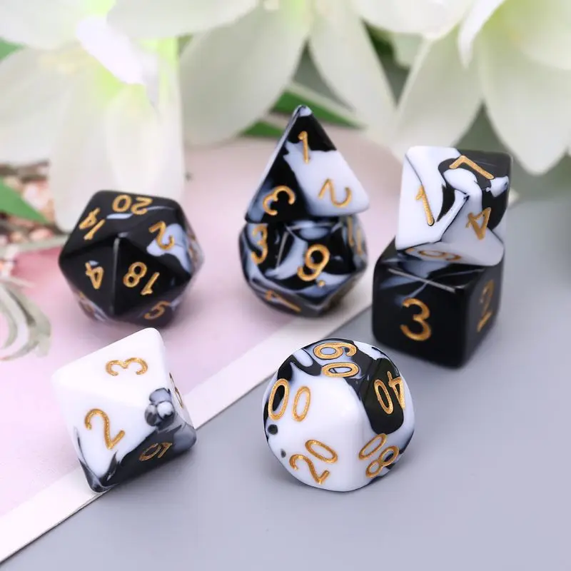 N0HA 7 шт. Акриловые Игральные Кости черные белые золотые точки D4 D6 D8 D10 D12 D20 KTV бар
