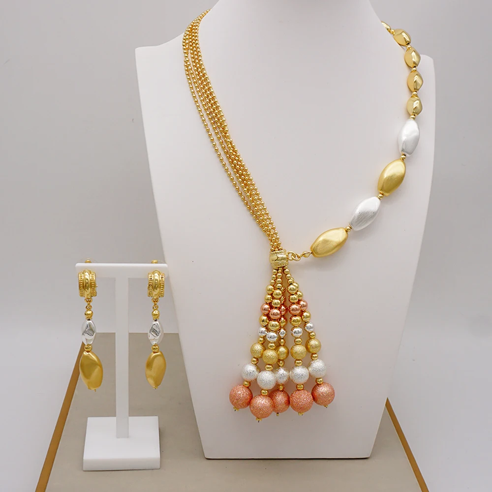 Fashion Wedding Jewelry Sets Gold Color African Beads Necklaces Earrings Dubai Indian Bridal Jewelry Set For Women Party Gift