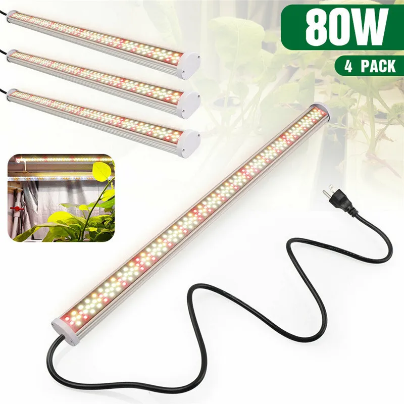 4 PCS Full Spectrum Led Grow Light 80W Tube LED Phyto Lamp Grow LED Bar Hydroponic Plants Growth Lights Warm White Red with Plug