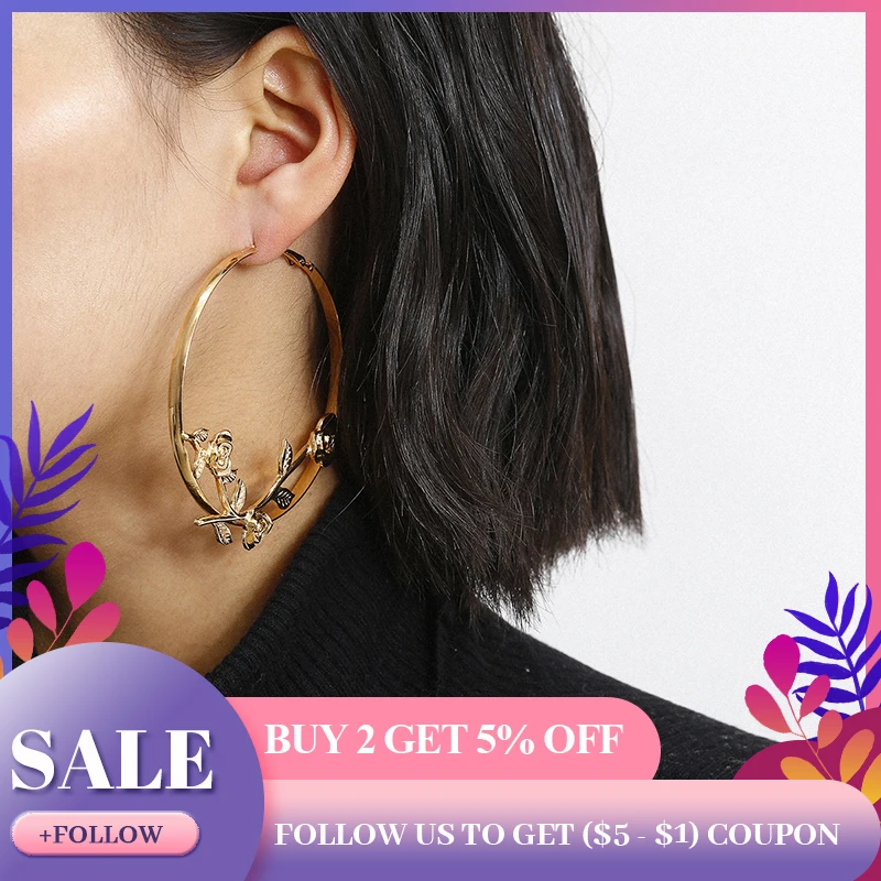 Youvanic панк винтажные большие серьги кольца цветок для женщин Модные