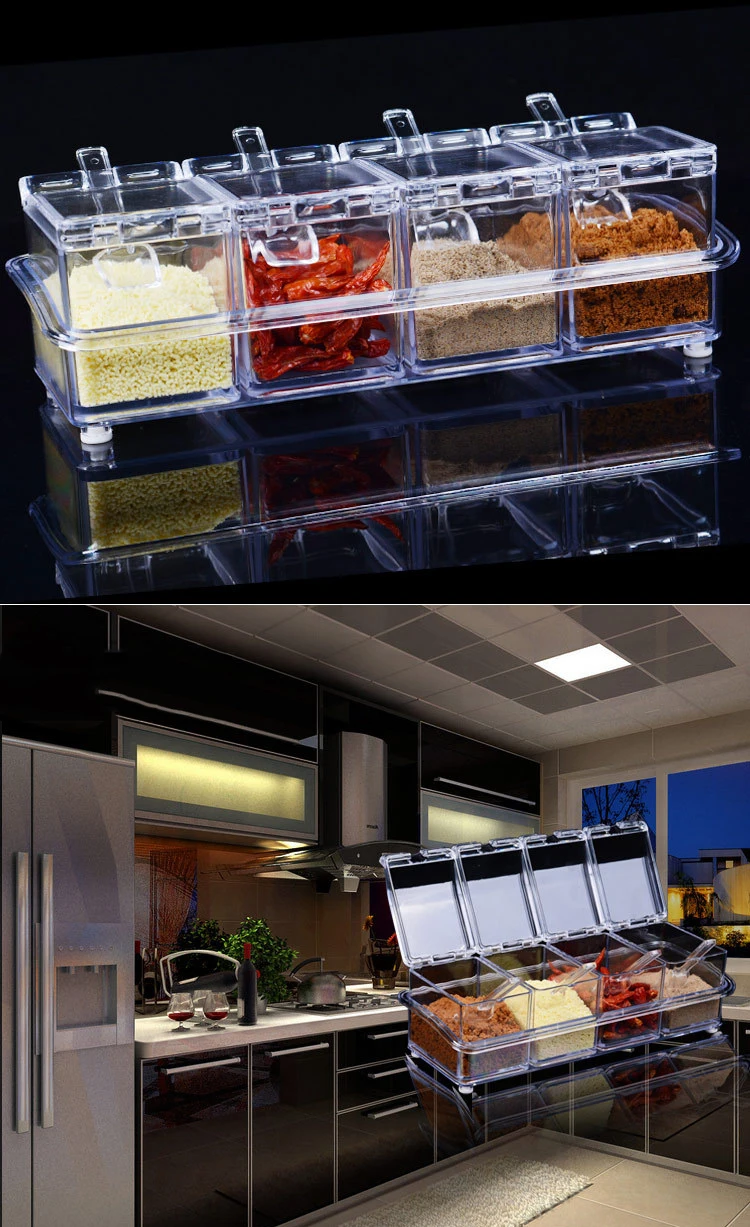 

4 In 1 Seasoning Jar Spice Rack With Spoon Holder Spice Storage Bottles Kitchen Cabinet Seasoning Bottle Kitchen Organizer Box