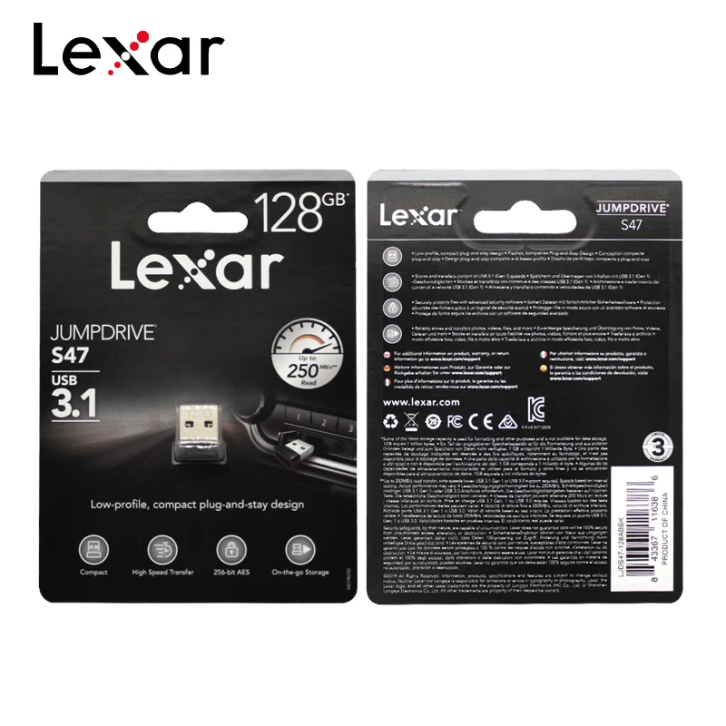 100% Оригинальный Lexar JUMPDRIVE S47 USB флэш накопитель 128 Гб 64 оперативной памяти 32