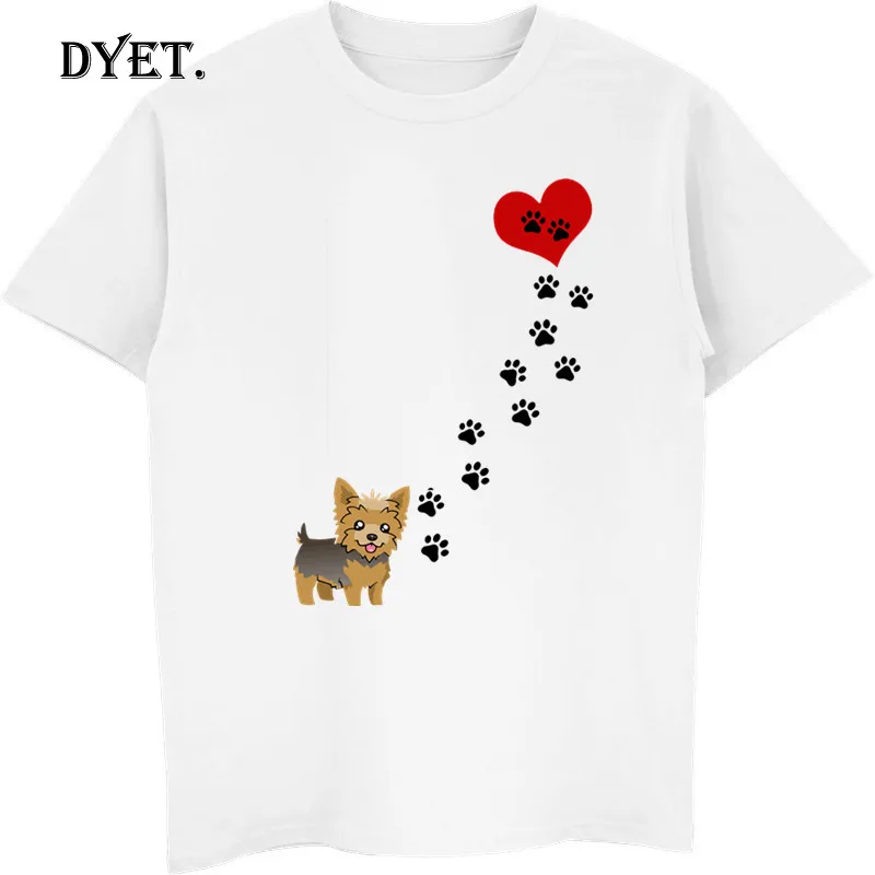 Summer Men Short Sleeve O neck T shirt The Path To My Heart Yorkie Print Tshirt Women Hip Hop Tees Tops Streetwear| |
