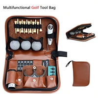 golf multi function tool bag portable golf accessories leather bag scoring device rangefinder ball clip knife ball nail bag