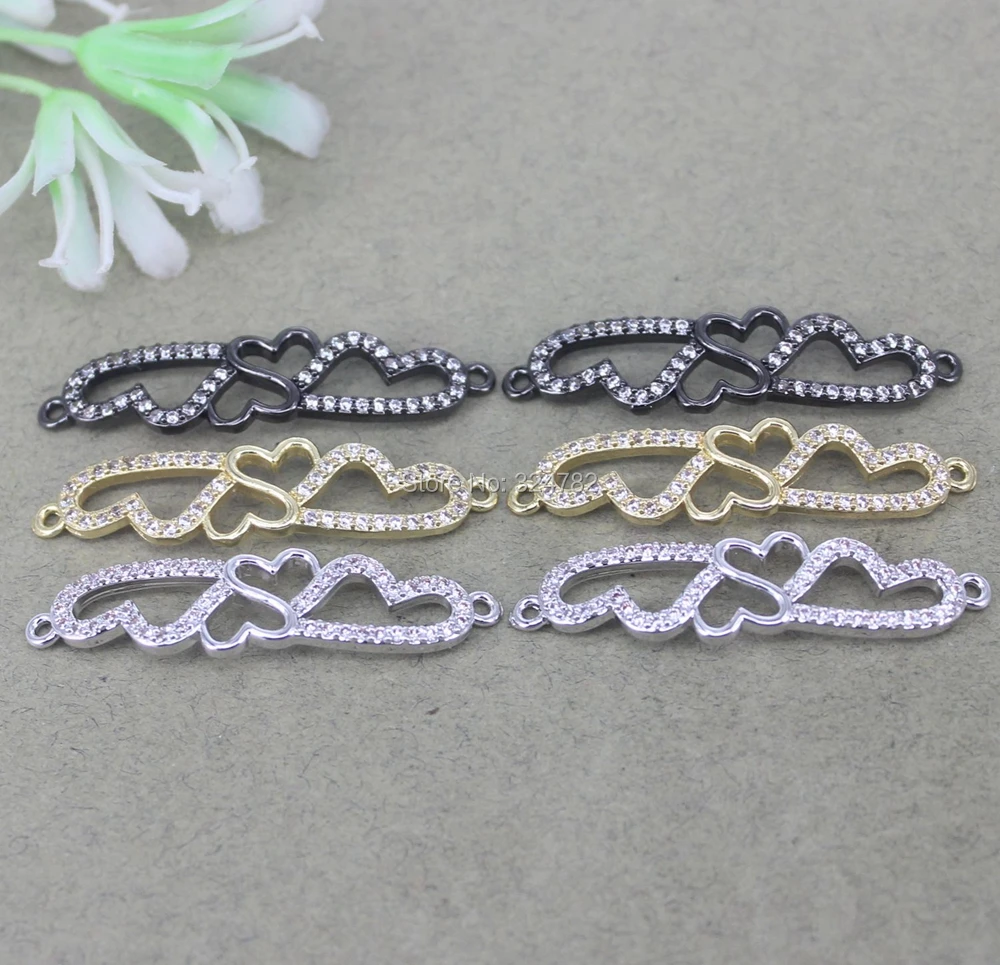 10 шт. металлические медные микрозакрепки CZ сердца соединительные бусины для