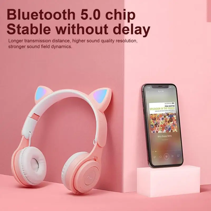Kaufen Katze Ohr Headset Wireless Gaming Kopfhörer Stereo Unterstützung Tf Karte Hifi Intelligente Lärm Reduktion Faltbare Kopfhörer
