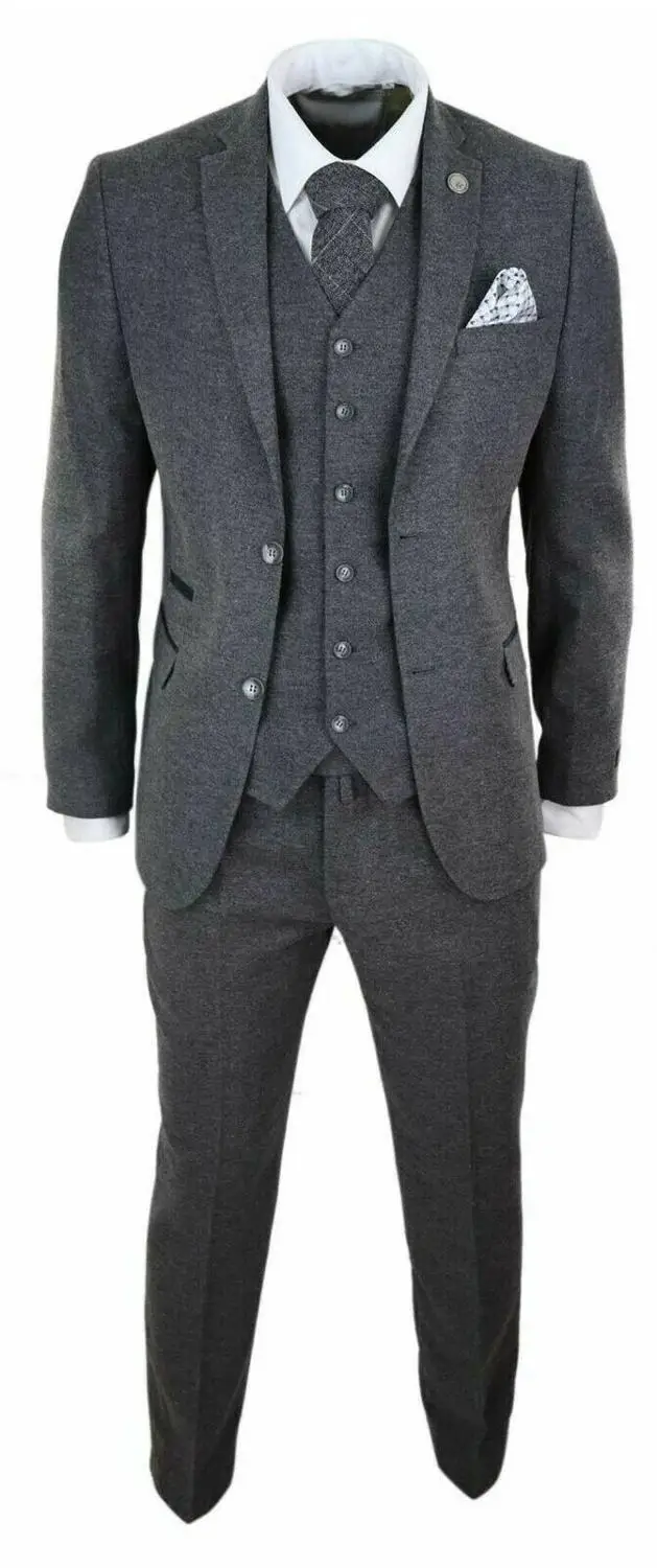 Серый Мужской шерстяной твидовый Peaky Blinders костюм 3 шт. аутентичный 1920s Классический - Цвет: Серый