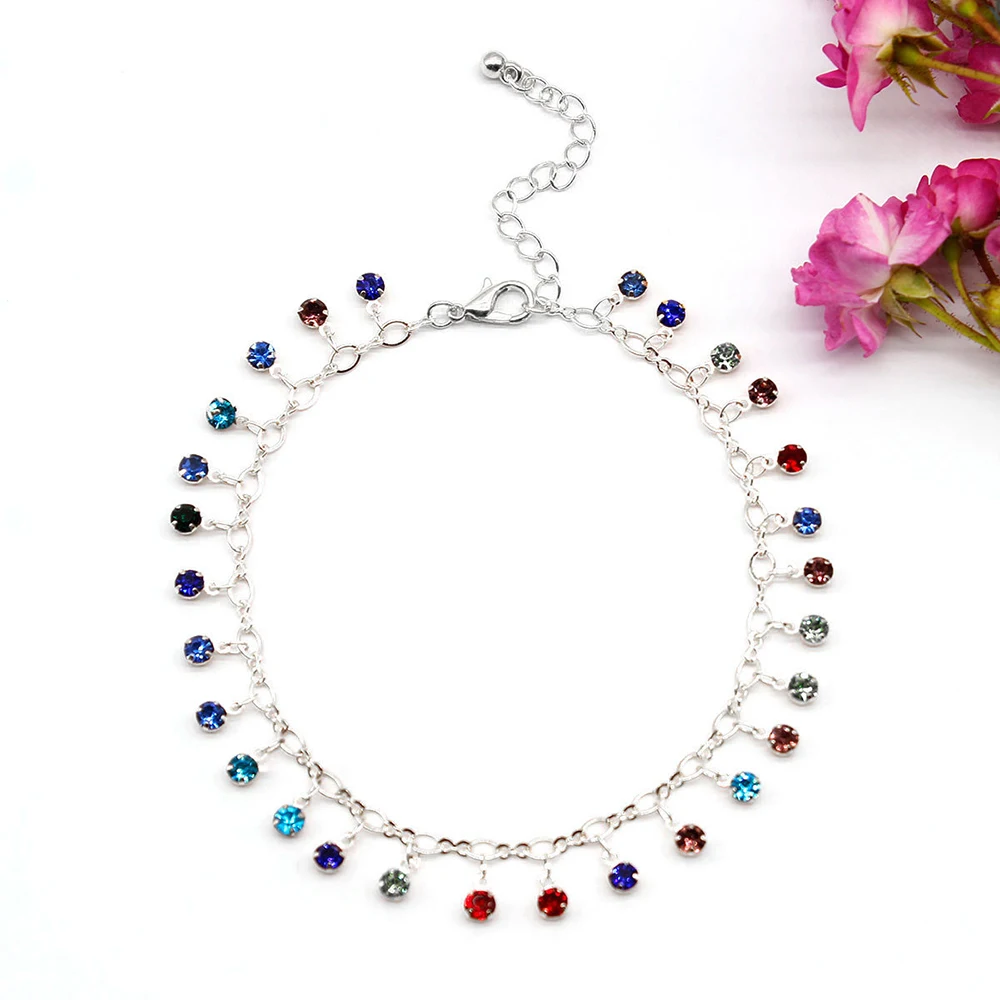 

8Seasons Fashion Micro Pave Gold/Silver Color Anklet Multicolor Rhinestone Women Party Barefoot Chains Bracelets Jewelry,1PC