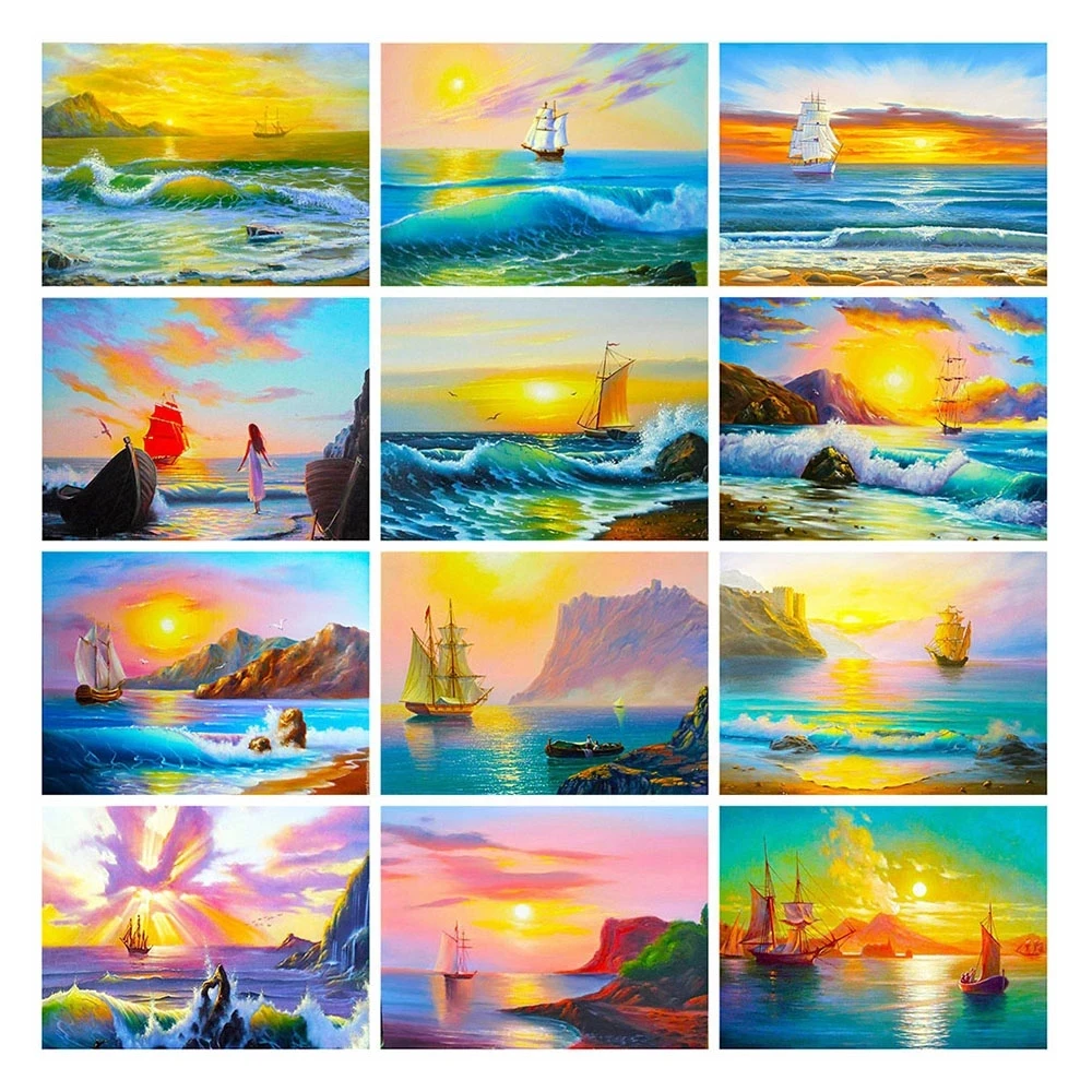 

5D Diamond Painting Sea Sunset Glow Full Square/round Rhinestones Embroidery Pictures Landscape Home Decoration Wall Art