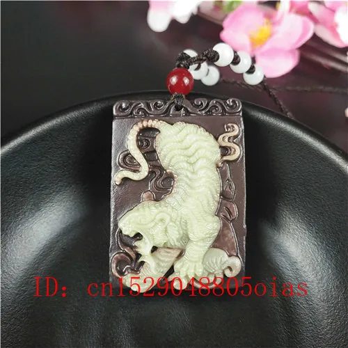 Natural Chinese Jade Tiger Pendant Necklace Fashion Accessories Charm Jewelry Carved Amulet Gifts for Women Men | Украшения и