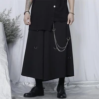 mens culottes new casual nine minute pants loose wide leg pants yamamoto style dark metal chain decorated oversized culottes