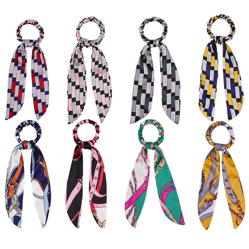 Хвост шарф резинки для волос женщин галстук-бабочка Цветочный принт лента