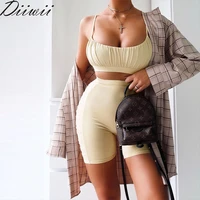 diiwii womens pleated chest halter shorts casual suit style simple fashion base top