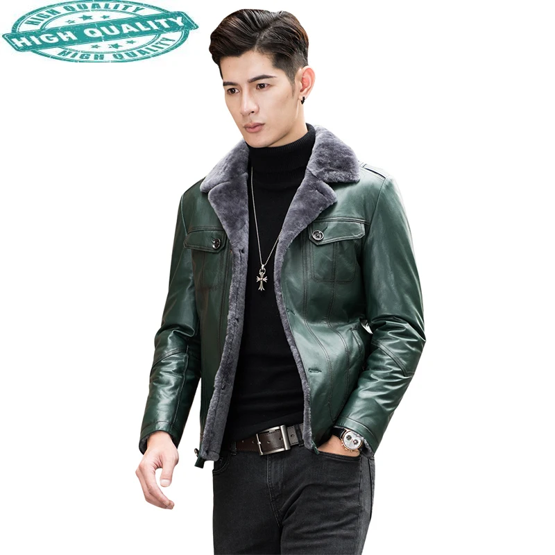 

Leather Genuine Sheepskin Shearling Real Wool Fur Coat Men Short Autumn Winter Jacket WXL2506 KJ2525