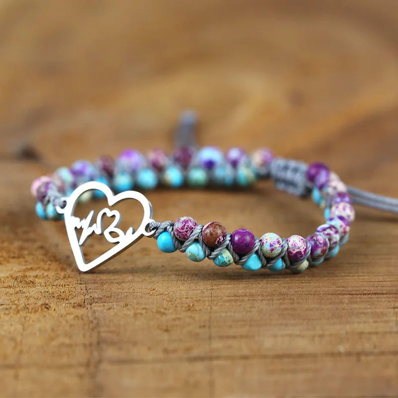 

2020 Classic Heart Shape Charm Bracelets Amazonite String Braided Macrame Bracelets Teengirls Wrap Bracelet Femme Women Jewelry