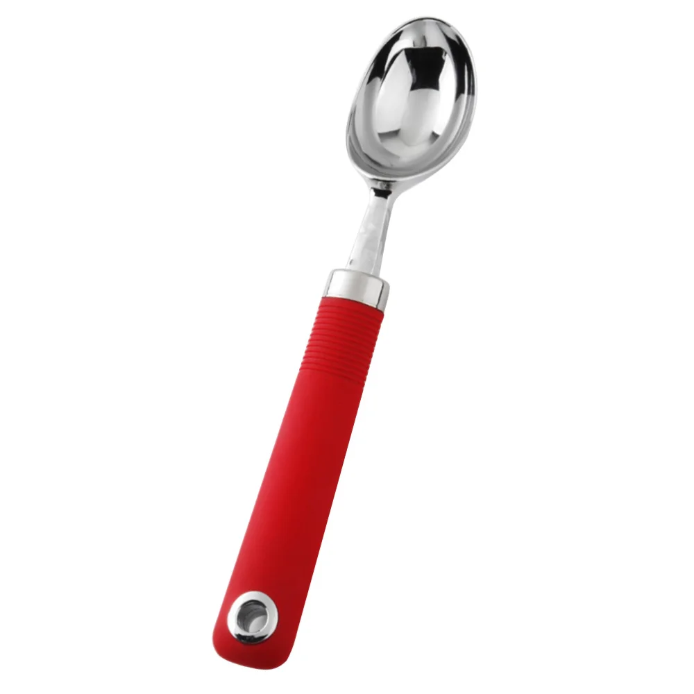 

1pc Kitchen Gadget Stainless Steel Ice Cream Spoon Scoop Fruit Spoon for Home Restaurant (Red + Silver)
