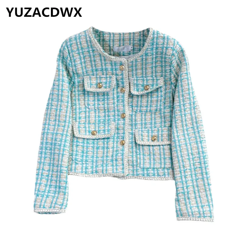 

Cxfxtw 2021, Осенний женский кардиган с длинным рукавом, пальто, высокое качество, модные, цветные, клетчатые, твидовые короткие куртки, зима