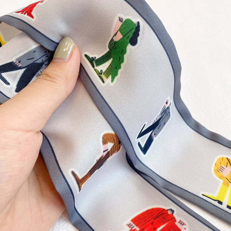 

2021 spring and summer new abstract fashion luxury silk scarf women's narrow and long silk scarf multi-function hair tie straps
