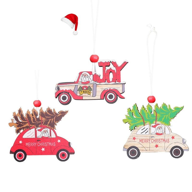

6Pcs Christmas Car Wooden Pendants Xmas Tree Hanging Ornaments Wood Crafts Kids Gift Christmas Decor Home Accessories