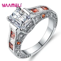 fine vintage real 925 sterling silver orange white clear cubic zirconia rings for women party fashion crystal jewelry bijouterie