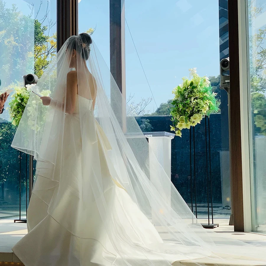wedding cathedral veils two layers long hard Tulle lvory with ribbon edge bridal face veil Wedding dress accessories comb | Свадьбы и