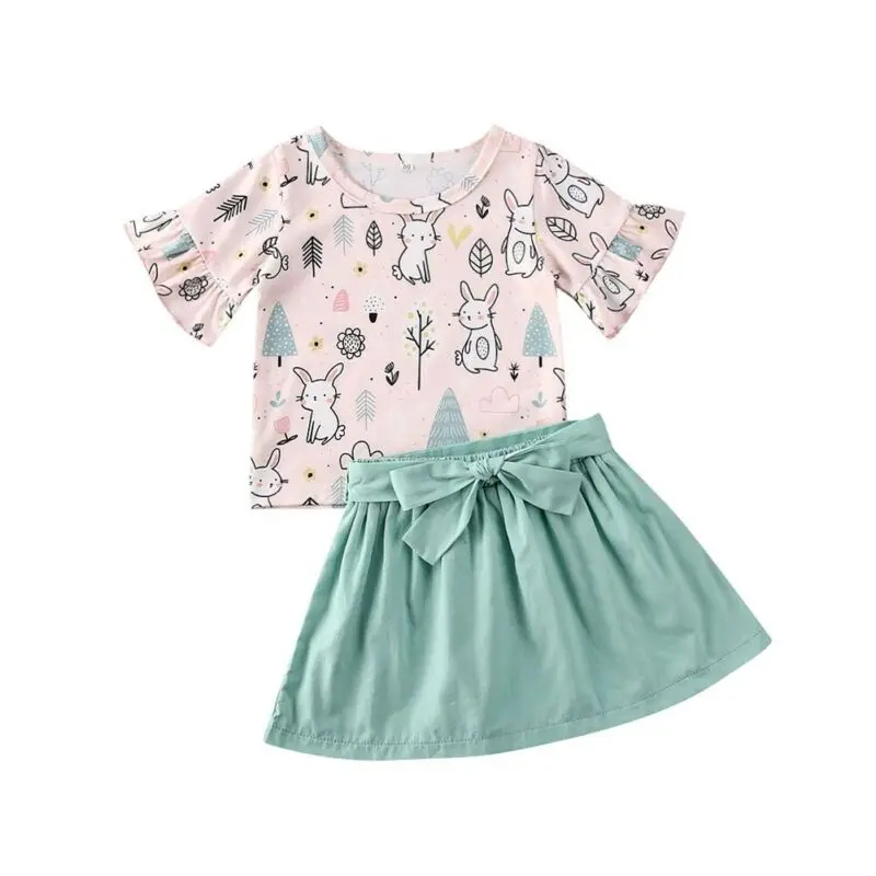 Рубашка с пасхальным кроликом для маленьких девочек топ короткими рукавами и