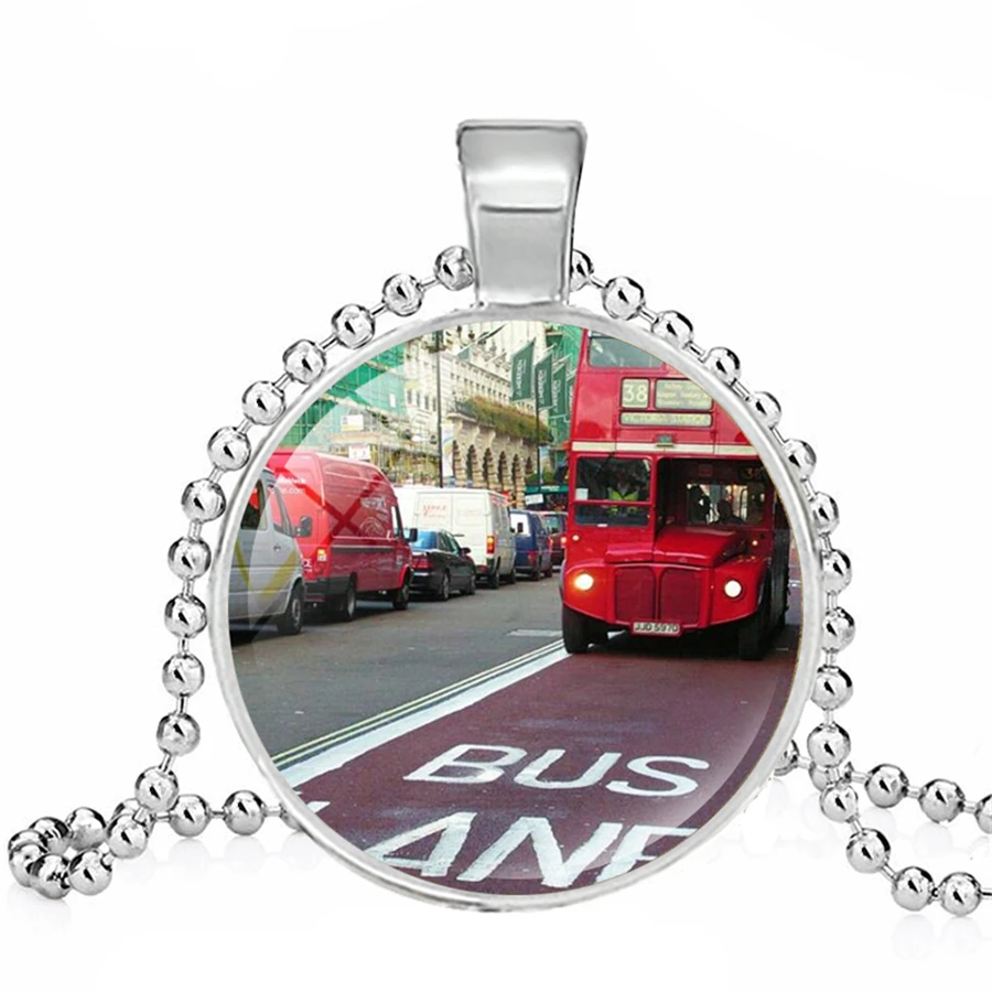 Vintage Red London Bus Necklaces Retro Pattern Glass Dome Pendants Necklace Love Peace Collar Jewelry | Украшения и аксессуары