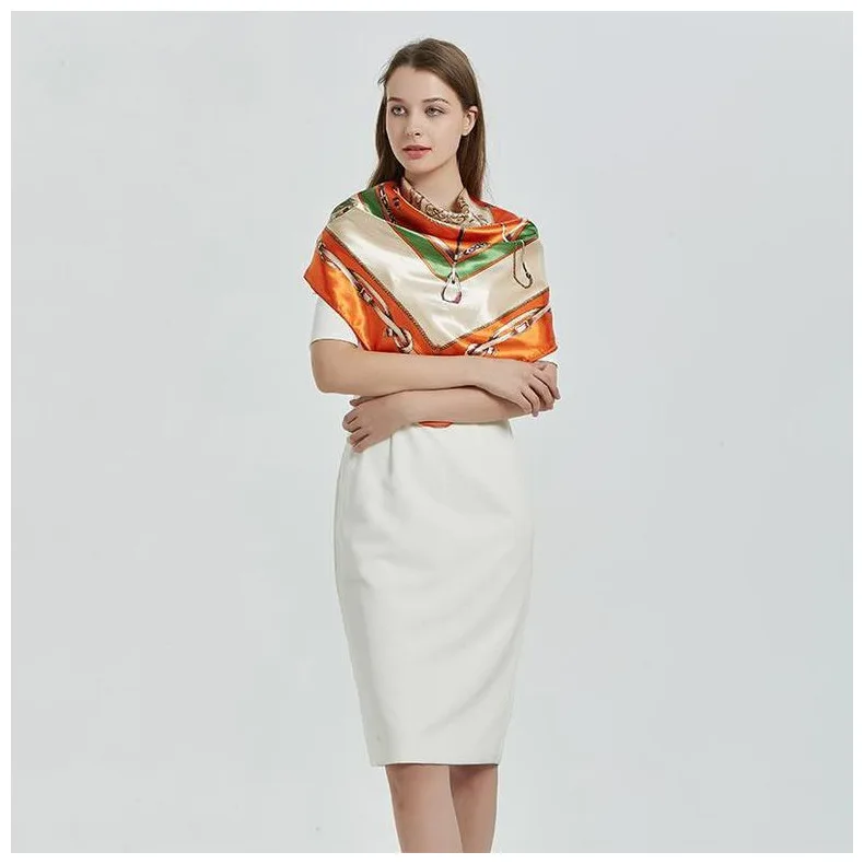 2020 90x90 многоцелевой женский Шелковый саржевый шарф с цепным принтом атласный