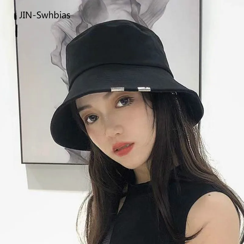 Fashion Chain Bucket Hat Women Summer Hats Girl Cotton Flat Top Feminine UV Visor Caps Beach Sun Block Wholesale | Аксессуары для
